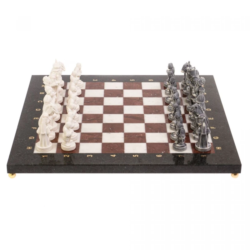 Шахматы подарочные Средневековье 40 см из лемезита и мрамора