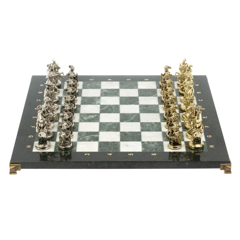 Шахматы "Средневековье" доска 44х44 см мрамор / змеевик