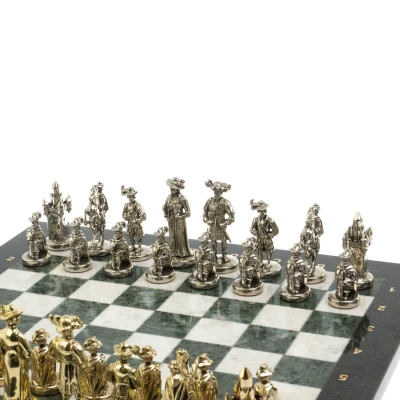 Шахматы "Средневековье" доска 44х44 см мрамор / змеевик