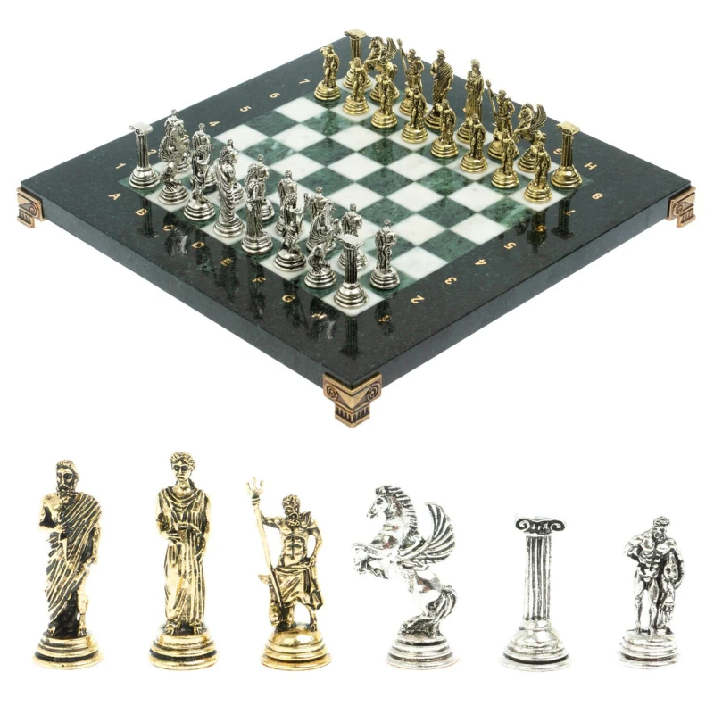 Шахматы подарочные Подвиги Геракла 28 см из мрамора и змеевика