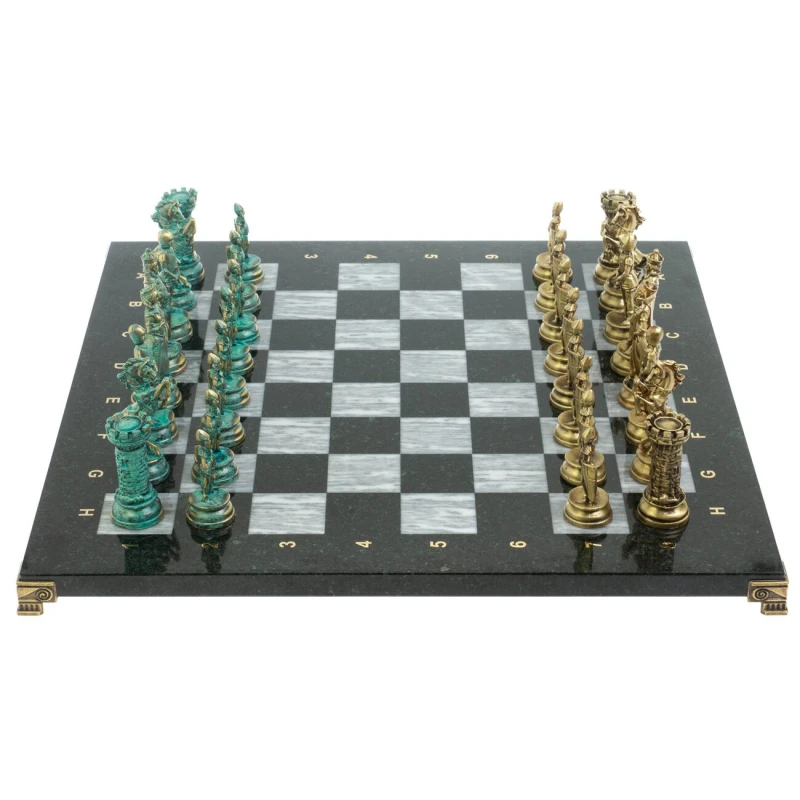 Шахматы "Средневековые рыцари" серый мрамор 44х44 см