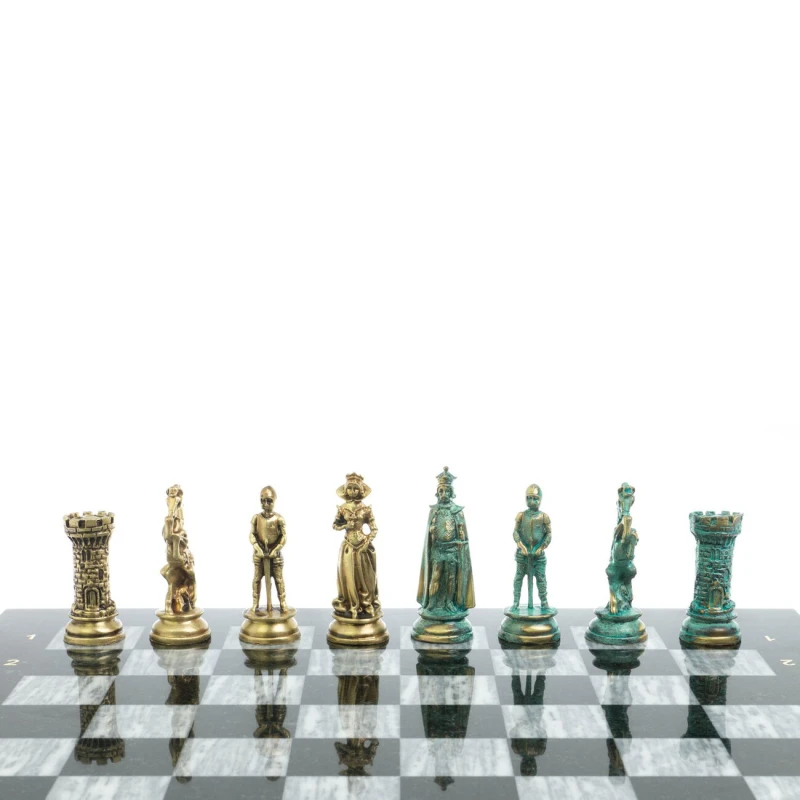 Шахматы "Средневековые рыцари" серый мрамор 44х44 см