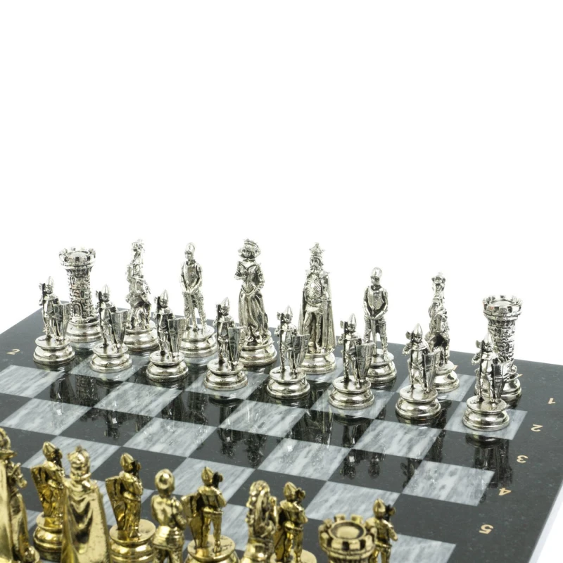 Шахматы подарочные "Средневековые рыцари" доска серый мрамор 44х44