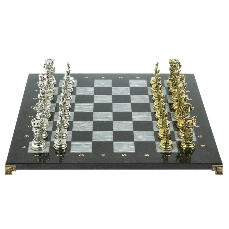 Шахматы подарочные "Средневековые рыцари" доска серый мрамор 44х44