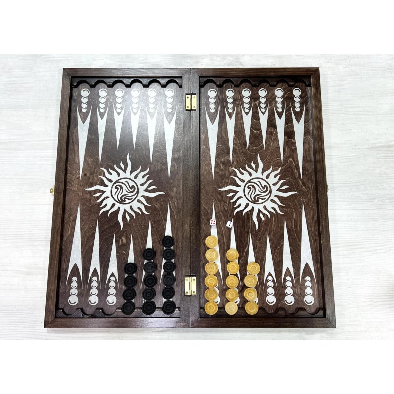 Нарды деревянные большие венге серебро Вьюн 60 см