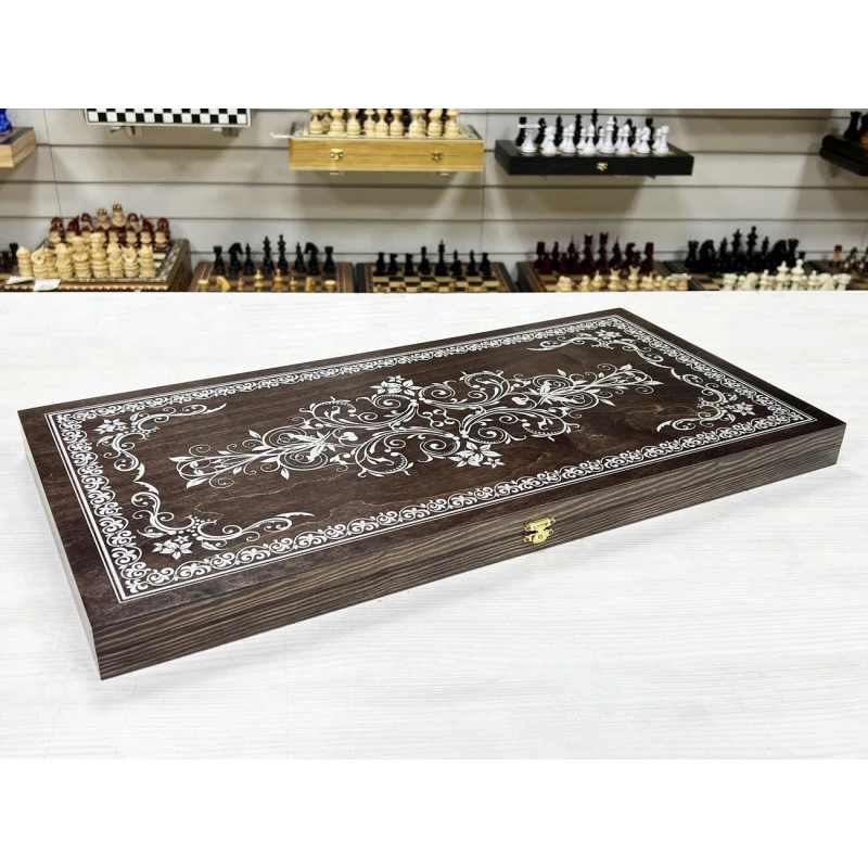 Нарды деревянные большие венге серебро Вьюн 60 см