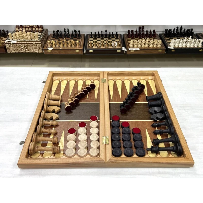 Шахматы нарды деревянные Турнирные красное дерево большие без утяжеления