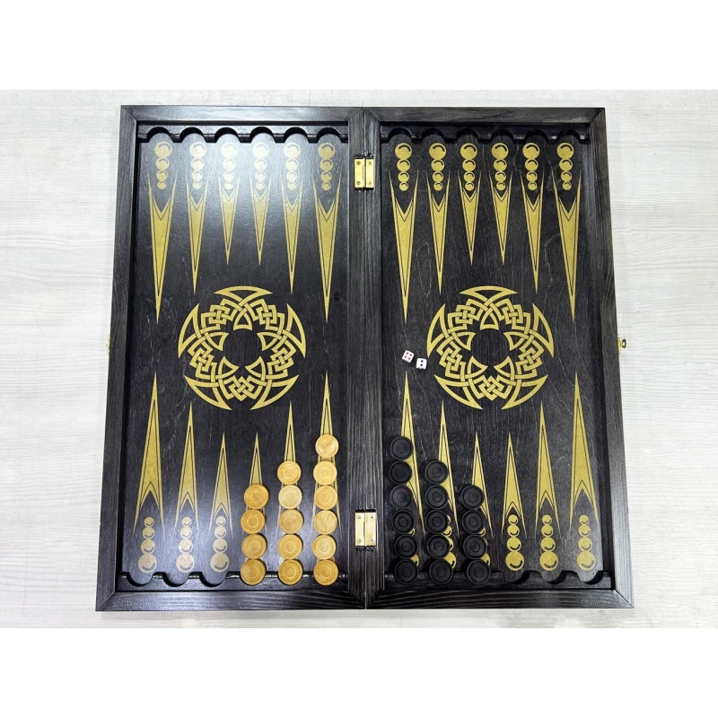 Нарды деревянные большие черно золотые Винтаж 60 см