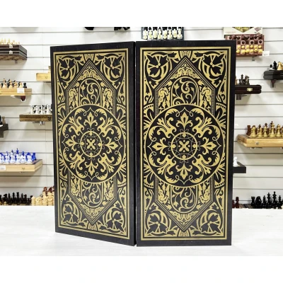 Нарды деревянные большие черно золотые Винтаж 60 см