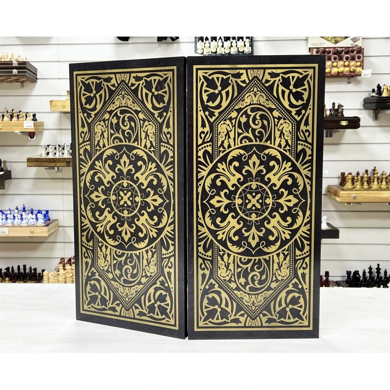 Нарды деревянные большие черно золотые Винтаж 60 см