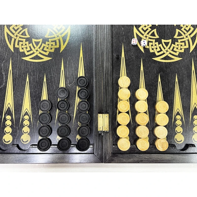 Нарды деревянные большие черно золотые Винтаж 60 см