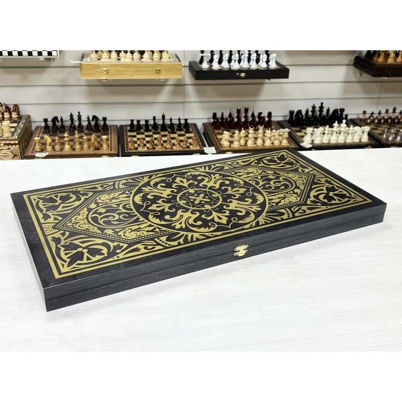 Нарды деревянные большие черно золотые Винтаж 60 см