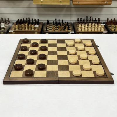 Шашки подарочные деревянные магнитные орех и клена 64 клетки