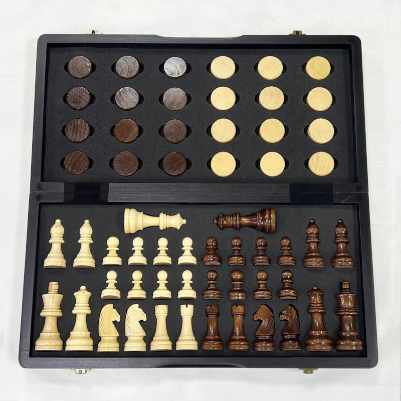 Шахматы шашки деревянные магнитные набор 2 в 1 ясень черные 39 см