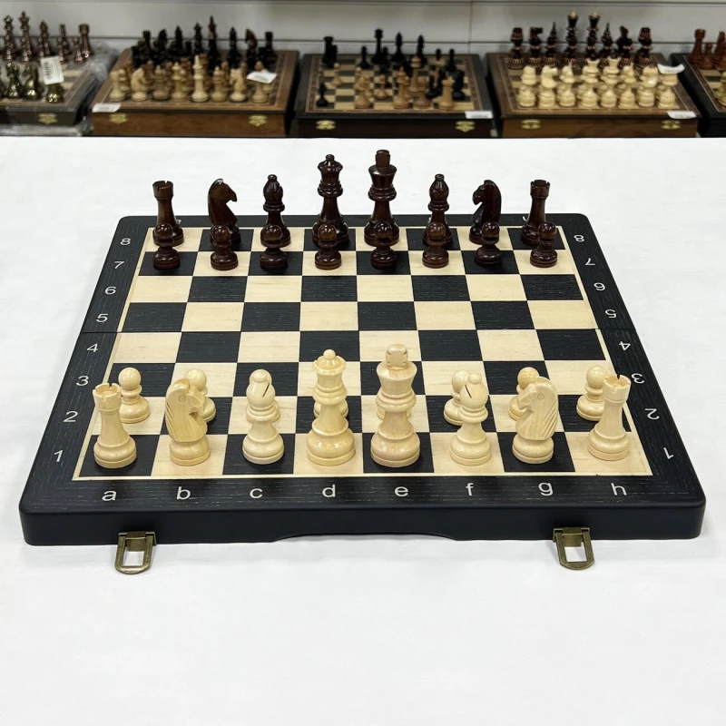 Шахматы шашки деревянные магнитные набор 2 в 1 ясень черные 39 см