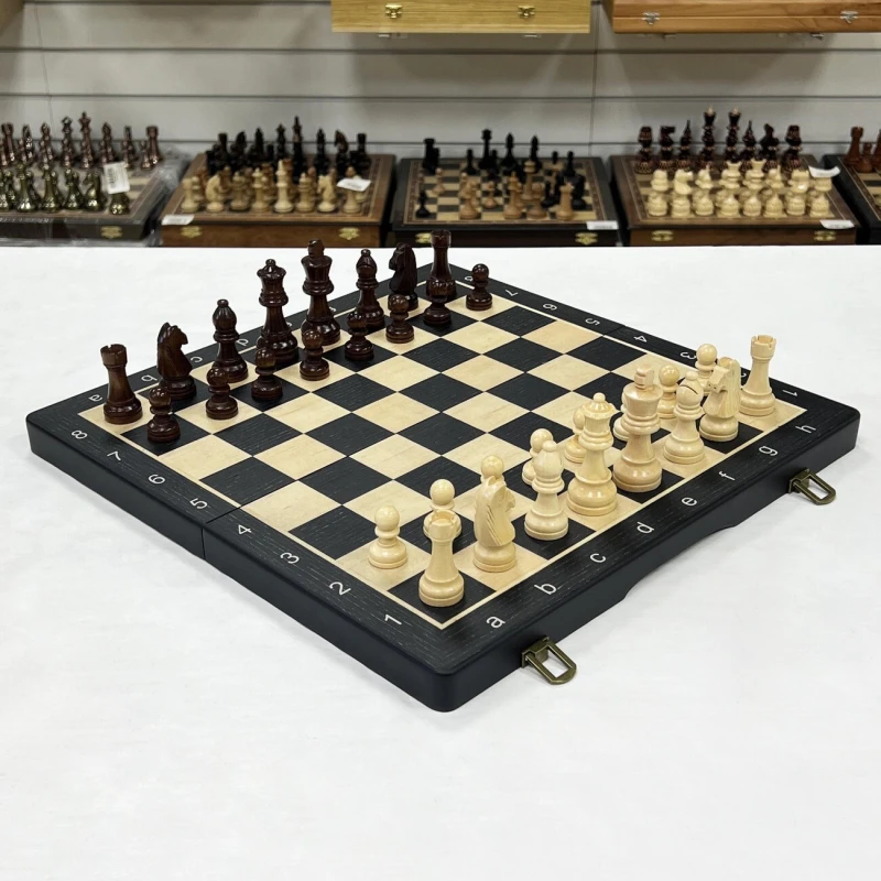 Шахматы шашки деревянные магнитные набор 2 в 1 ясень черные 39 см