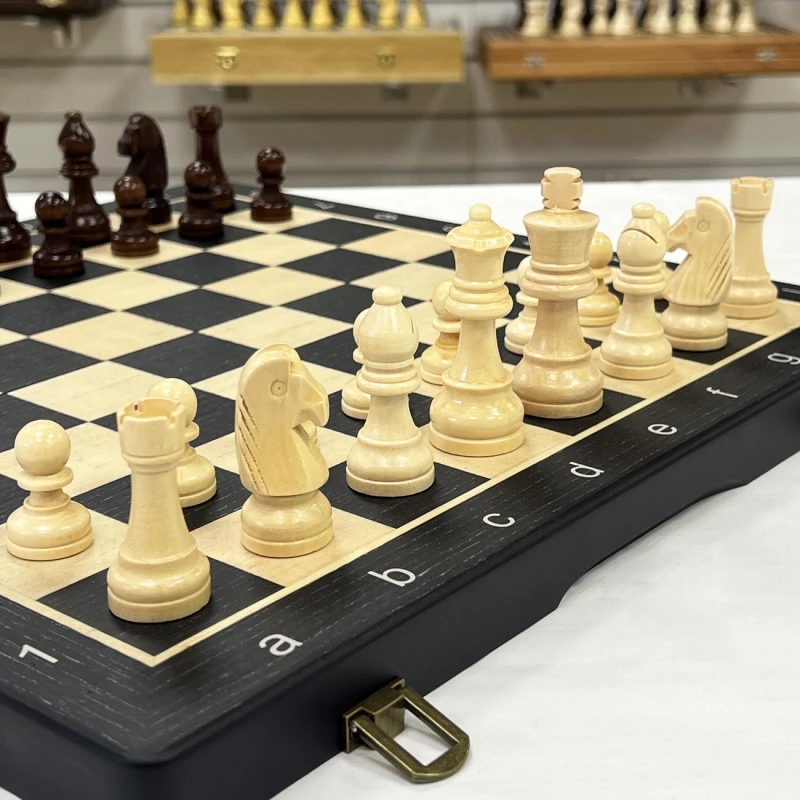 Шахматы шашки деревянные магнитные набор 2 в 1 ясень черные 39 см