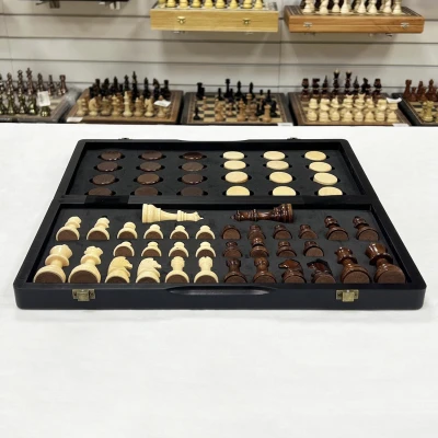 Шахматы шашки деревянные магнитные набор 2 в 1 ясень черные 39 см