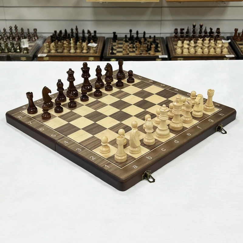 Шахматы шашки магнитные набор 2 в 1 орех 39 см