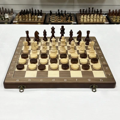 Шахматы шашки магнитные набор 2 в 1 орех 39 см