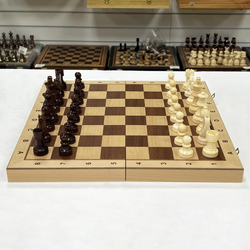 Шахматы + шашки магнитные интарсия светлые 39 см