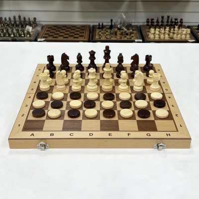 Шахматы + шашки магнитные интарсия светлые 39 см