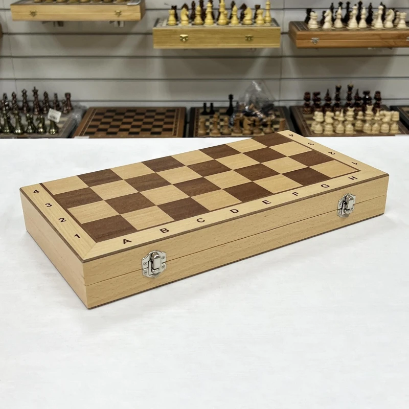 Шахматы + шашки магнитные интарсия светлые 39 см