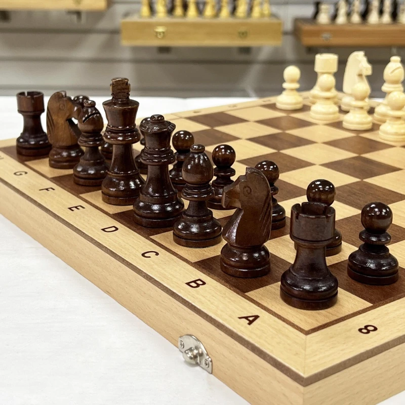 Шахматы + шашки магнитные интарсия светлые 39 см