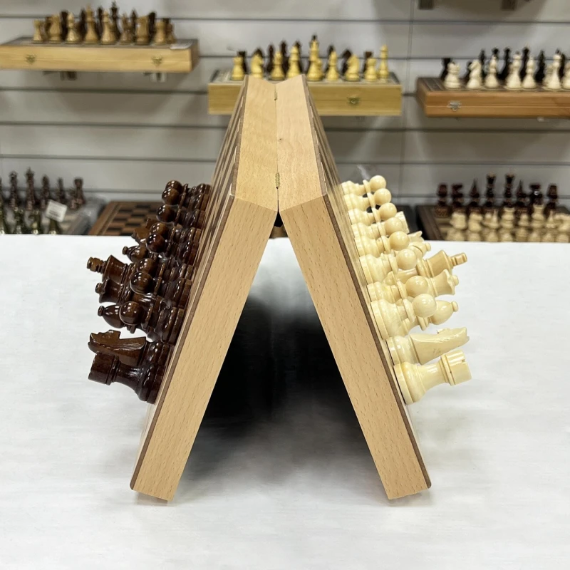 Шахматы + шашки магнитные интарсия светлые 39 см