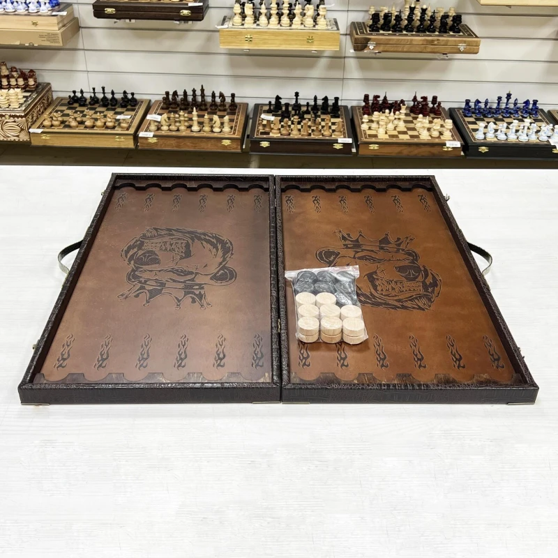 Нарды подарочные в дипломате из эко кожи Медведь большие 62см