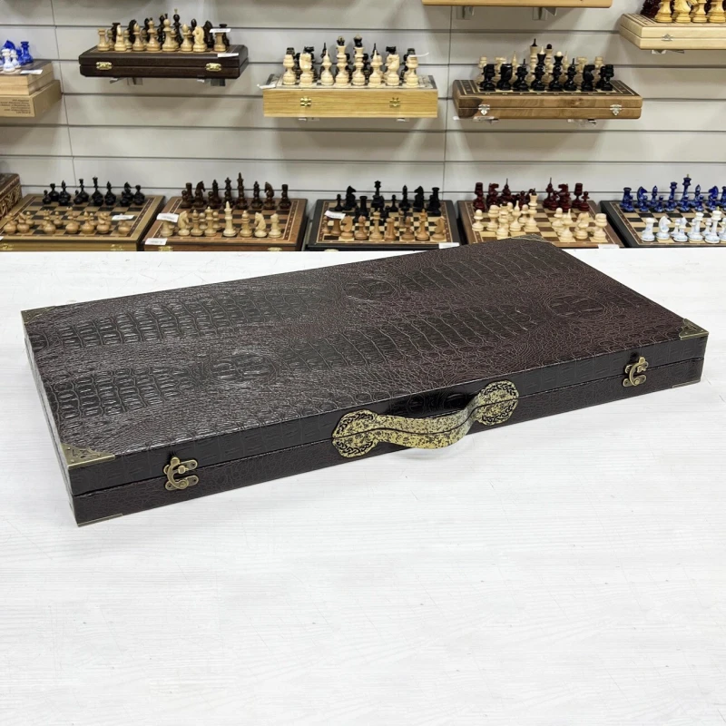 Нарды подарочные в дипломате из эко кожи Медведь большие 62см