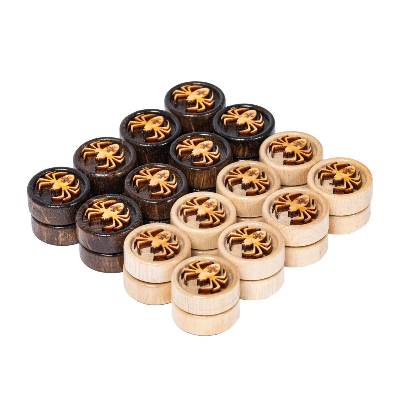 Фишки для нард и шашек ручной работы деревянные Паук резные