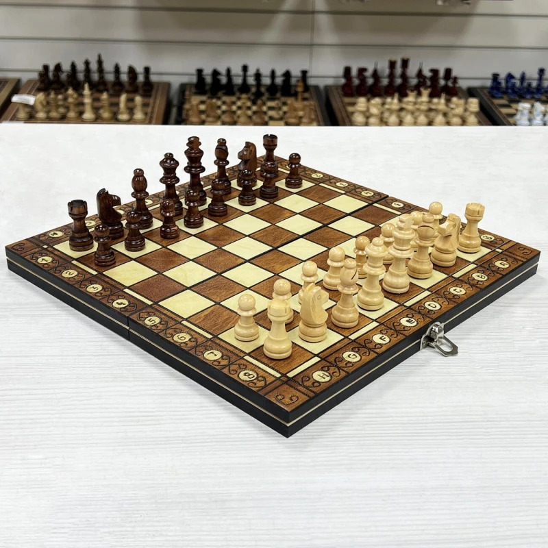 Шахматы подарочные амбассадор 3 в 1 магнитные 30 см