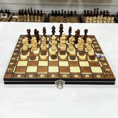 Шахматы подарочные амбассадор 3 в 1 магнитные 30 см