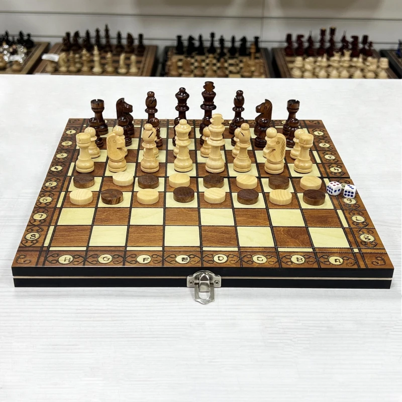 Шахматы подарочные амбассадор 3 в 1 магнитные 30 см