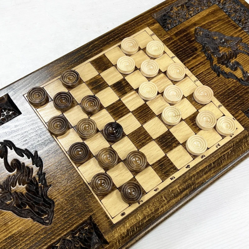 Нарды деревянные резные Волк со звездами 60 см, Artash