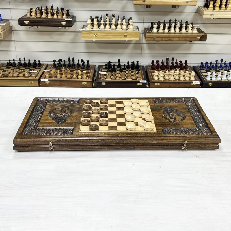 Нарды деревянные резные Волк со звездами 60 см, Artash