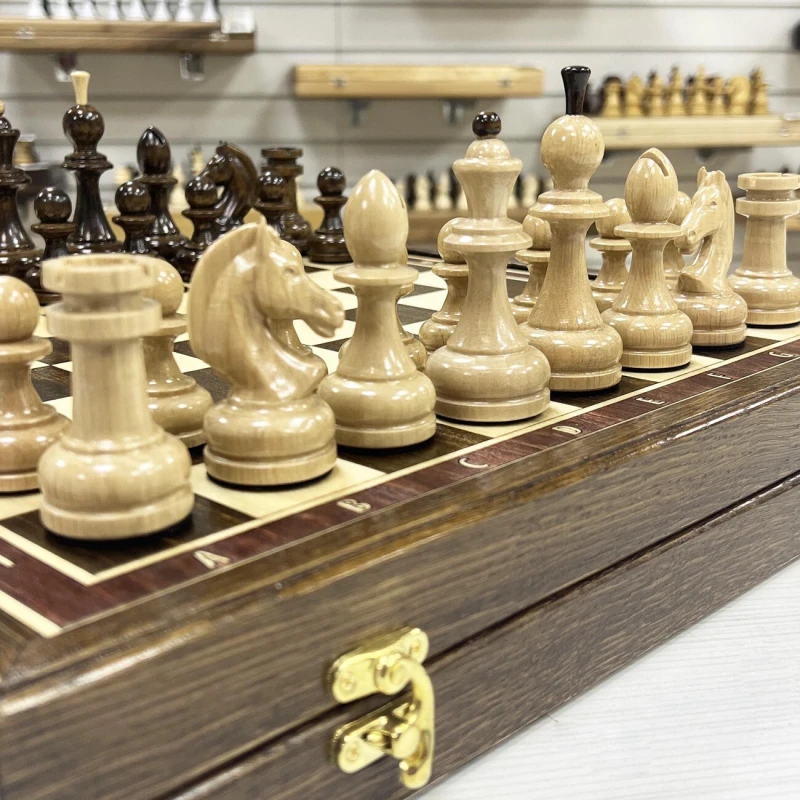 Шахматы в ларце подарочные из дуба с фигурами Премиальными Люкс