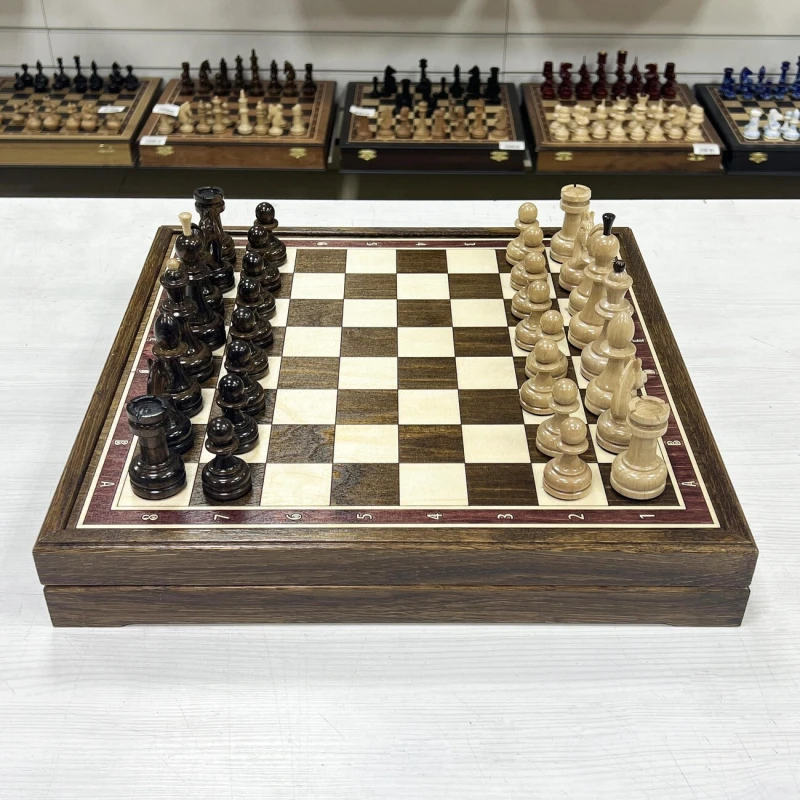 Шахматы в ларце подарочные из дуба с фигурами Премиальными Люкс