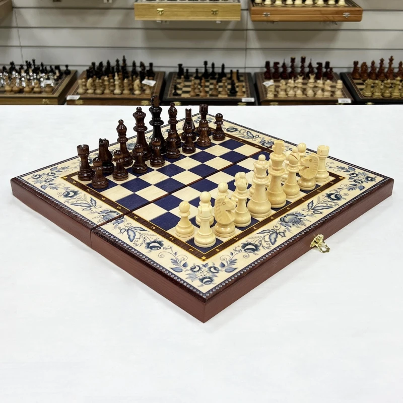 Набор 3 в 1 шахматы нарды шашки Гжель