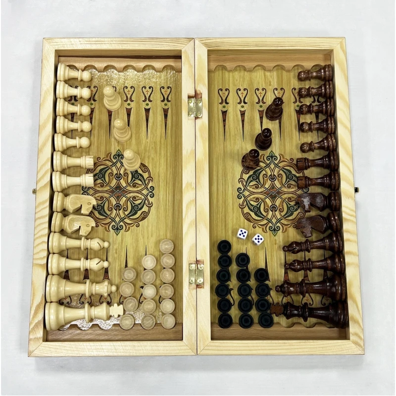 Набор 3 в 1 шахматы нарды шашки Гжель