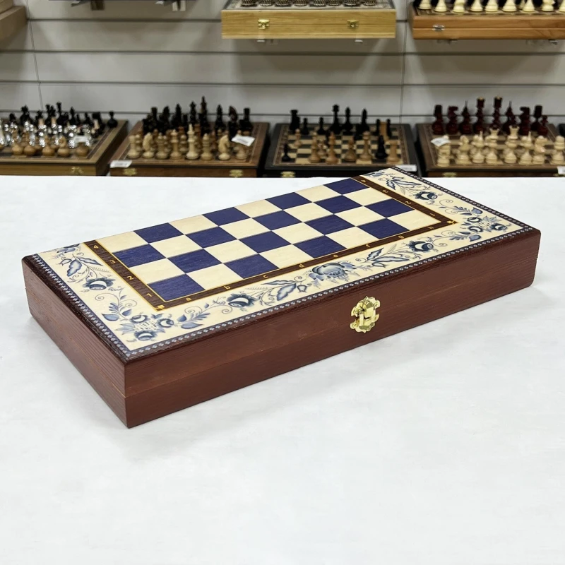 Набор 3 в 1 шахматы нарды шашки Гжель