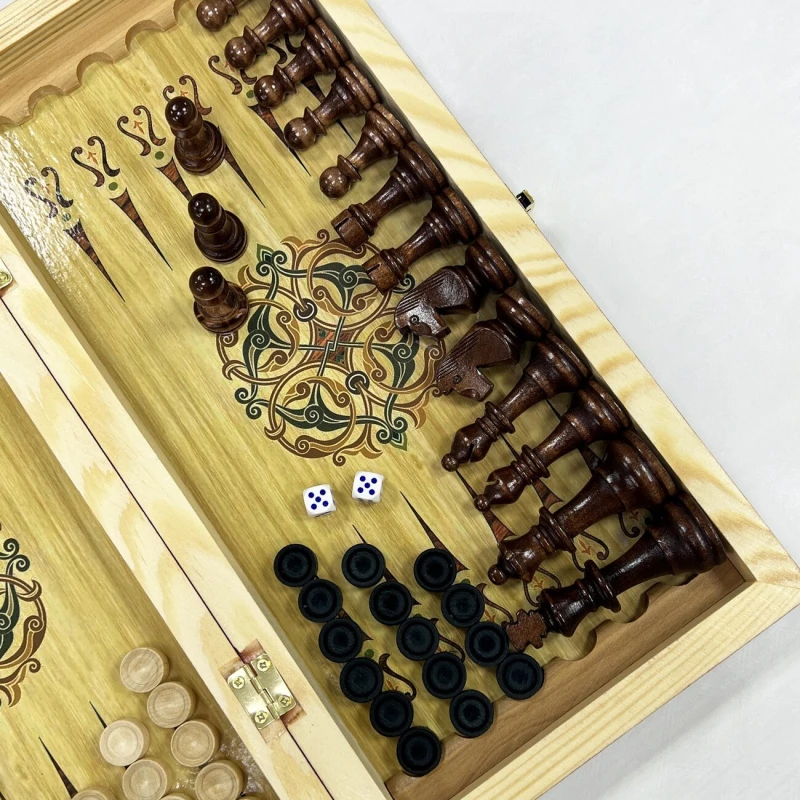 Набор 3 в 1 шахматы нарды шашки Гжель