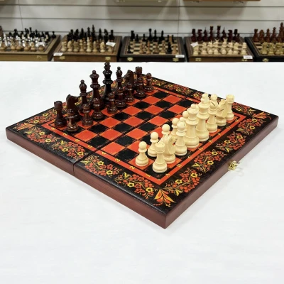 Набор 3 в 1 шахматы нарды шашки Хохлома