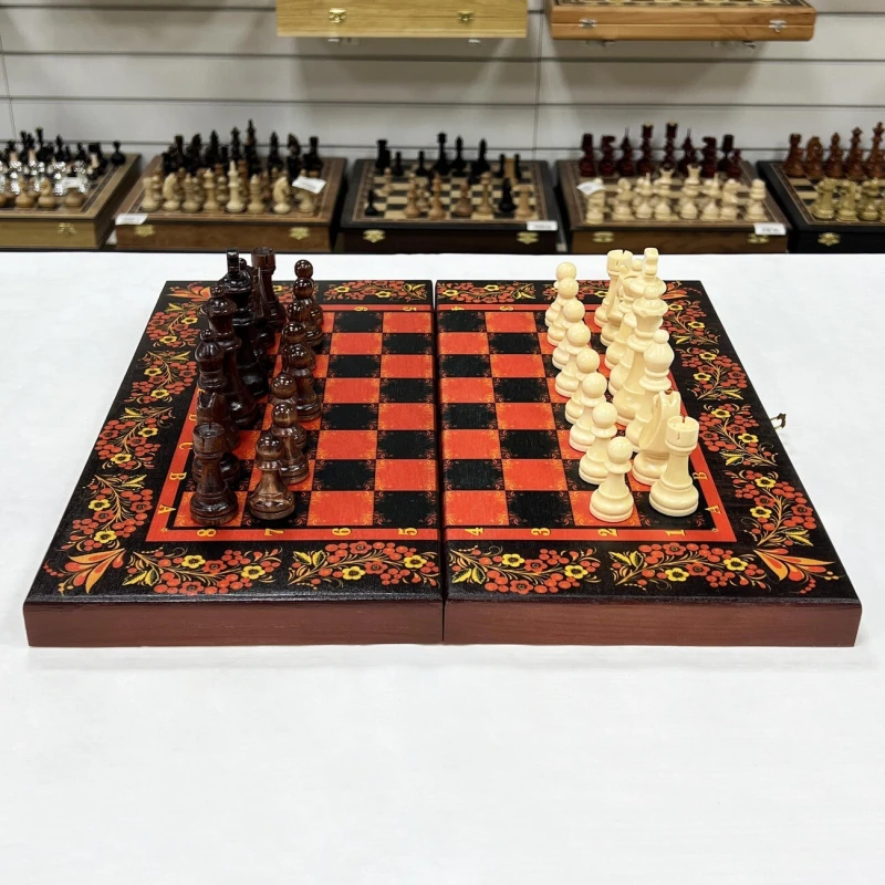 Набор 3 в 1 шахматы нарды шашки Хохлома