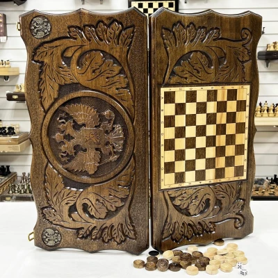 Нарды подарочные из массива бука Герб РФ металл