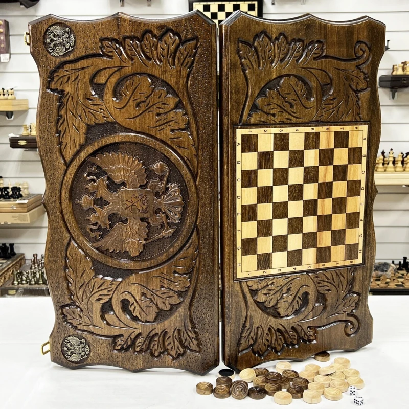 Нарды подарочные из массива бука Герб РФ металл