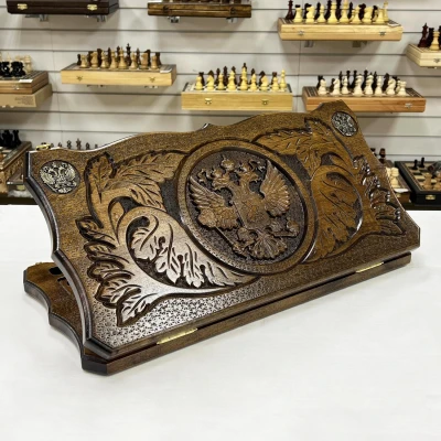 Нарды подарочные из массива бука Герб РФ металл