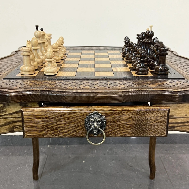 Шахматный стол резной из массива ясеня с фигурами из граба