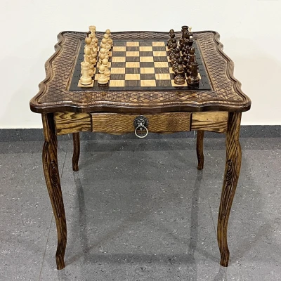 Шахматный стол резной из массива ясеня Премиальный люкс